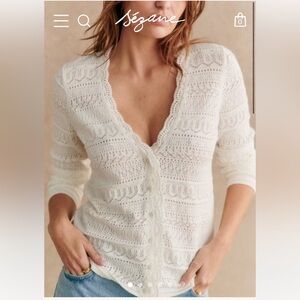 Sezane White Knit Cardigan Sz XS